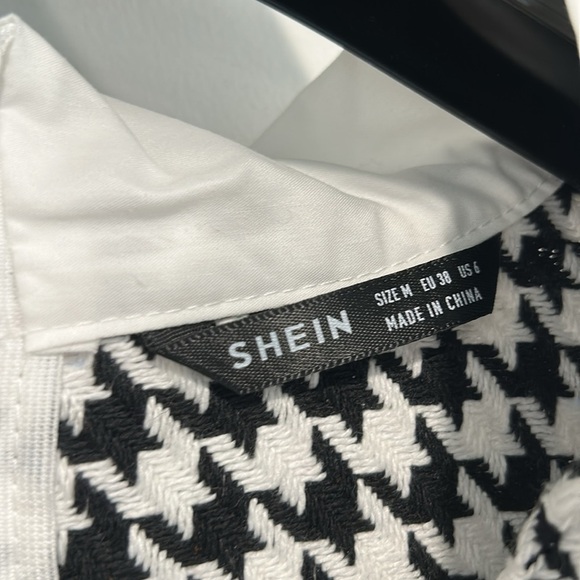 SHEIN Modely Tie Neck Bishop Sleeve Houndstooth 2 In 1 Dress office medium - Picture 3 of 8